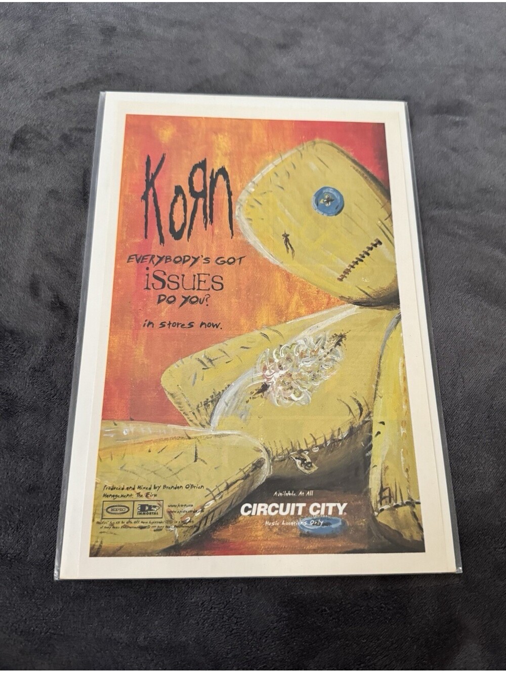 KORN Vintage 1999 PROMO VINYL WINDOW CLING POSTER For Issues CD MINT 5x8.5 USA